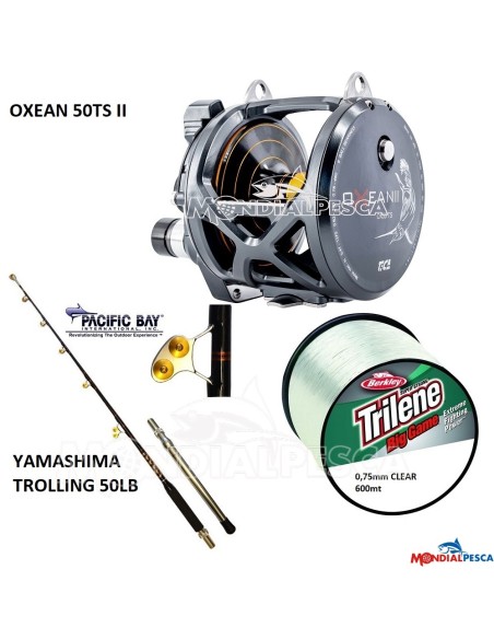 COMBO MULINELLO TICA OXEAN II DOUBLE SPEED 50TS+ CANNA YAMASHIMA SUPER TROLLING 50LB+BERKLEY TRILENE BIG GAME 600MT