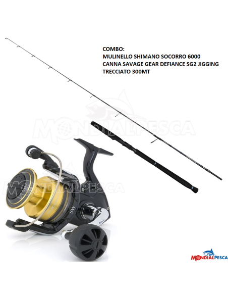 COMBO MULINELLO SHIMANO SOCORRO 6000+CANNA DEFIANCE SG2 JIGGING+ TRECCIATO